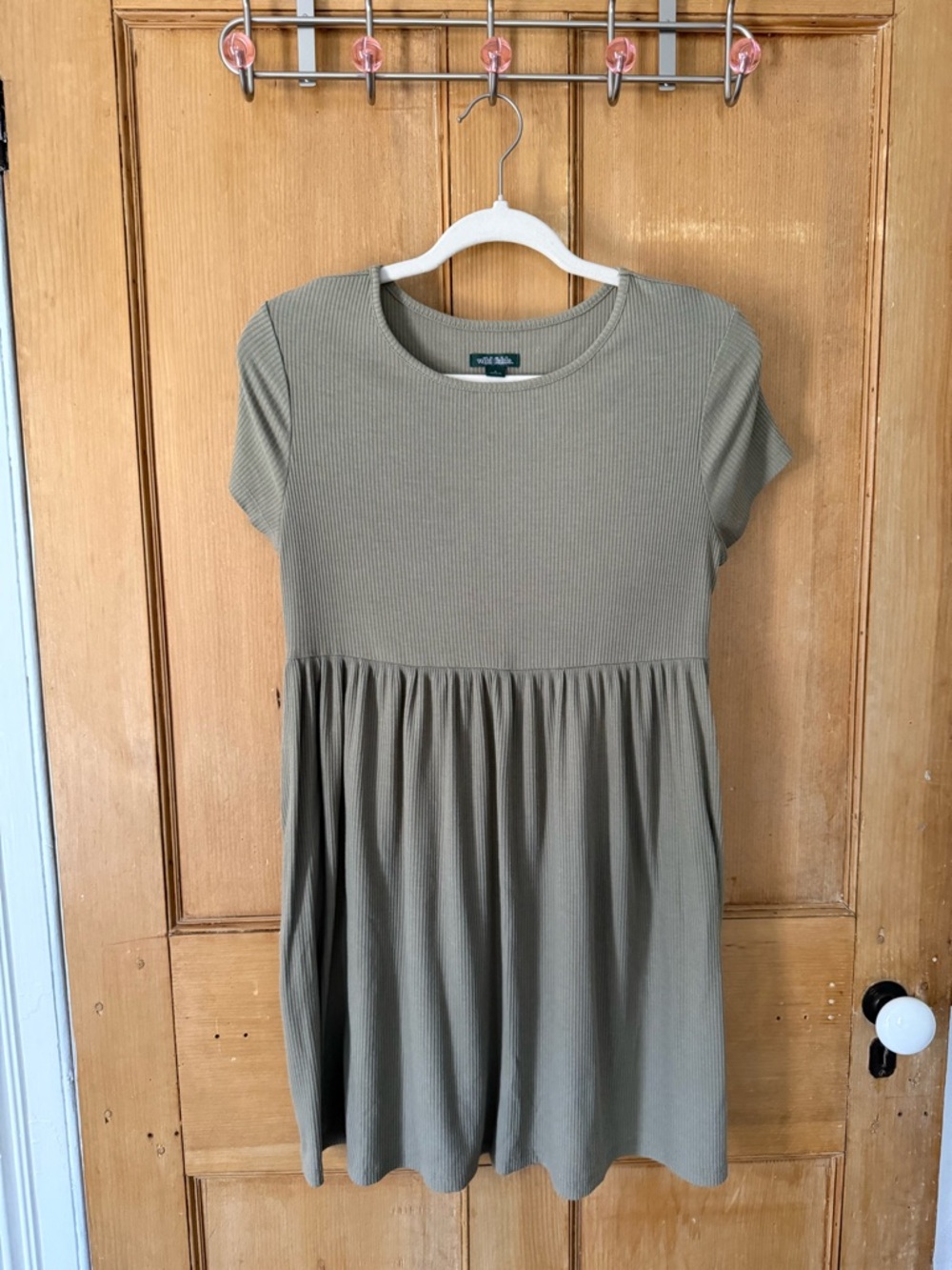 wild fable Olive Ribbed Short-Sleeve Babydoll Top